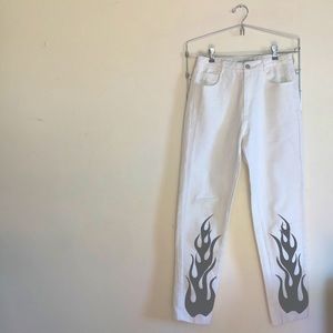 Adika Style White Jeans With Black Flame Detail